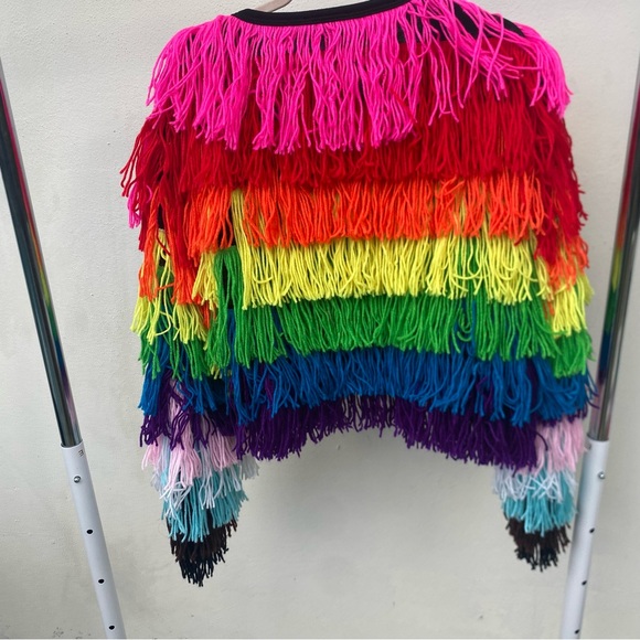 Club Exx Rainbow Multicolor Fringe Jacket Size Medium - Picture 4 of 6